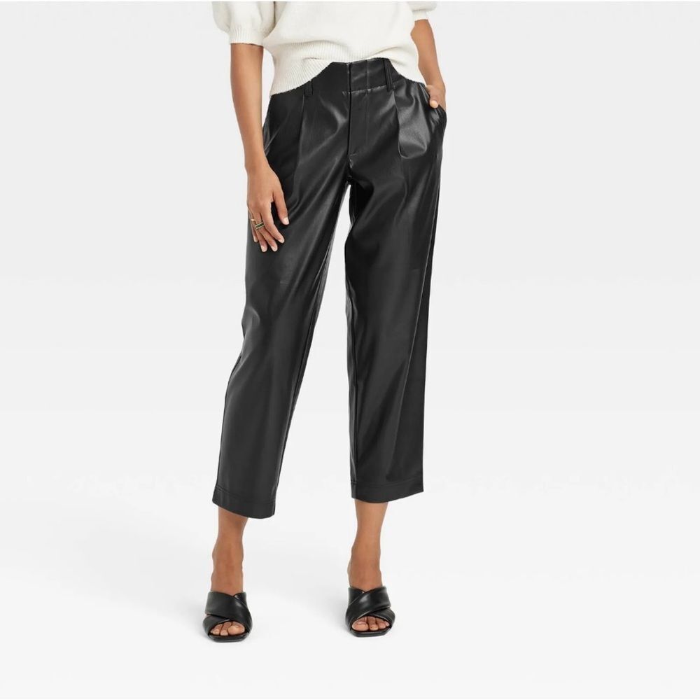 A New Day Black Faux Leather Tapered Pants Size 12